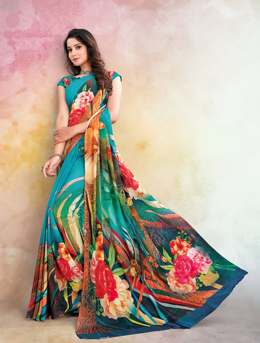 Embrace Exquisite Elegance: Digital Print Crepe Sarees - 5.5 Meters of Unmatched Glamour!