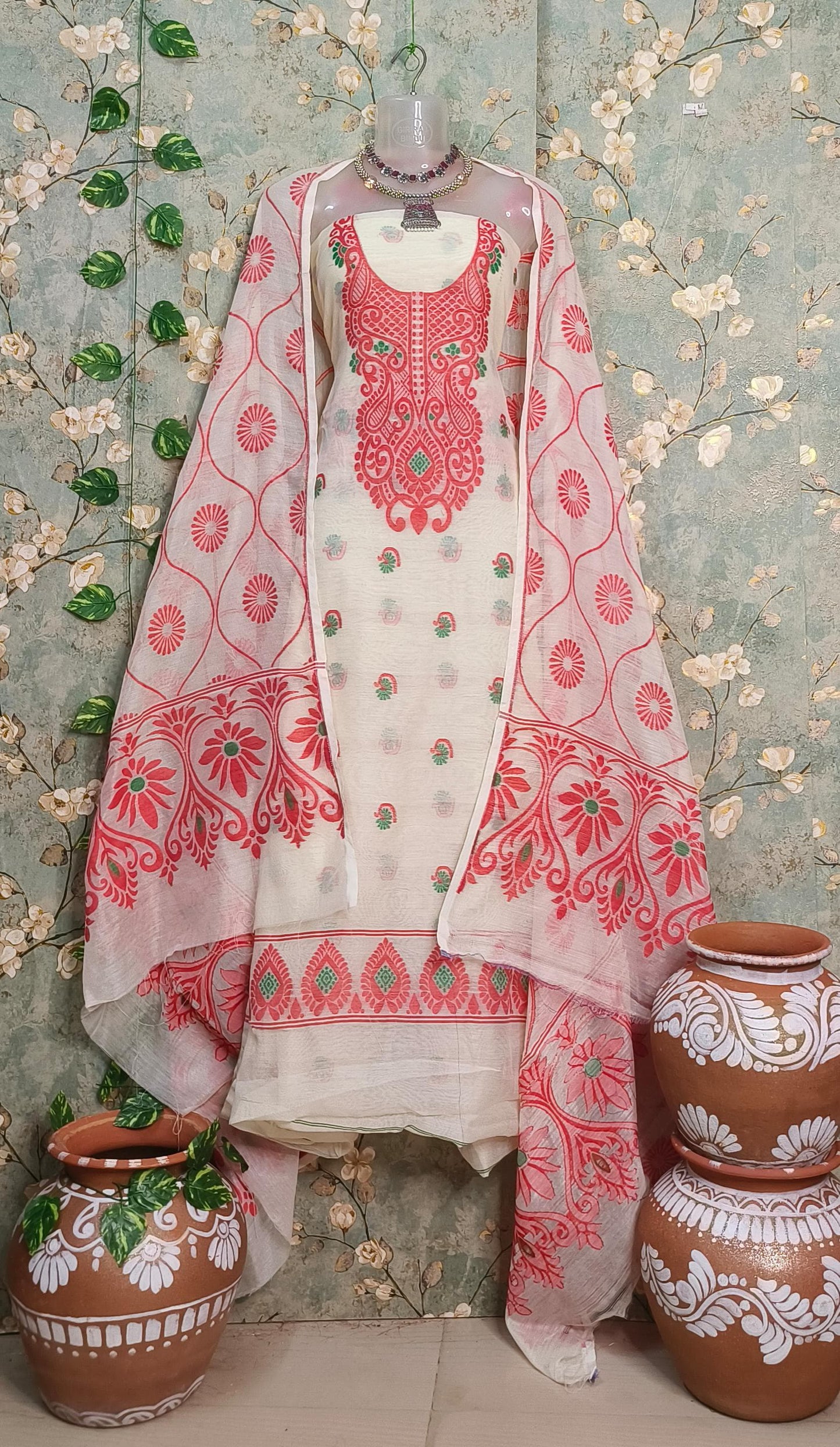 Elegant Jamdani Bliss: Soft Cotton Suit Set