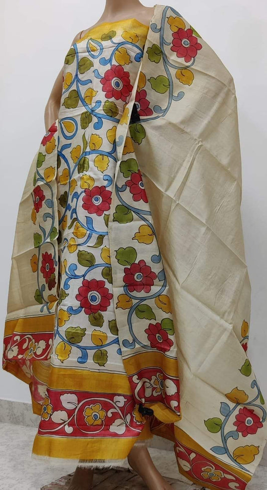 Vibrant Splendor: Off-White & Multi-Color Handpainted Kalamkari Ensemble