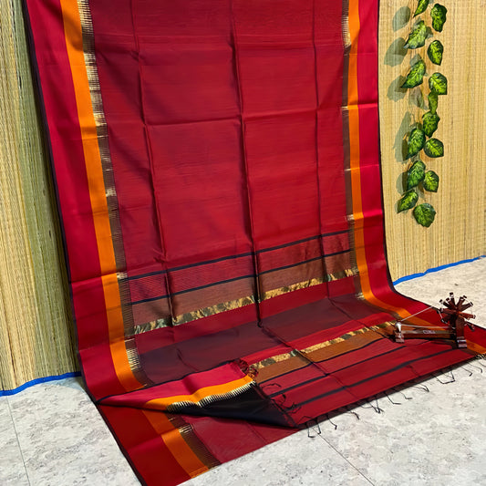 Radiant Crimson: Maheshwari Red Cotton Silk Handloom Saree