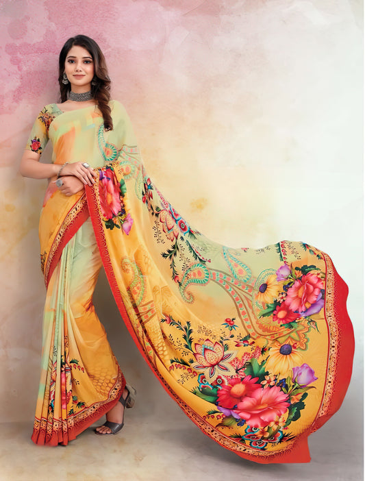 Radiant Charm Unveiled: Digital Print Crepe Sarees - 5.5 Meters of Mesmerizing Elegance!