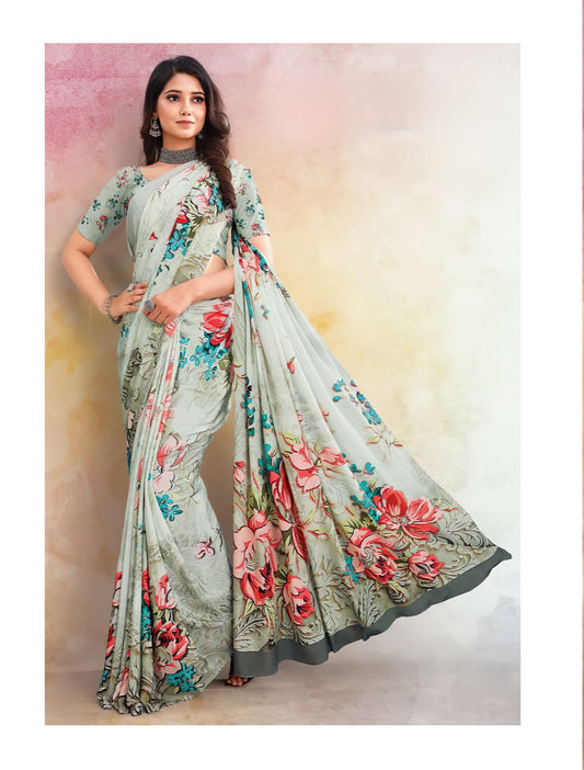 Floral Delights Unveiled: Digital Print Crepe Sarees - 5.5 Meters of Blooming Beauty!