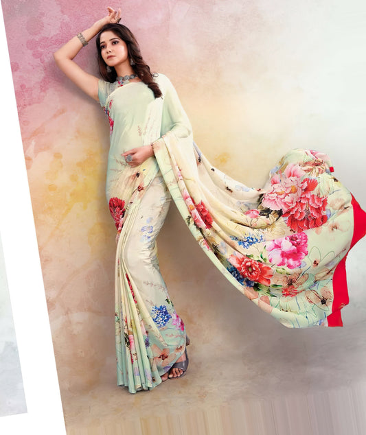 Floral Whispers Unveiled: Digital Print Floral Crepe Sarees - 5.5 Meters of Timeless Elegance!