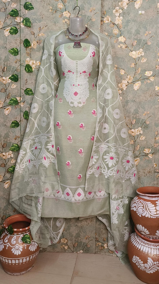 Divine Jamdani Elegance: Soft Cotton Suit Ensemble