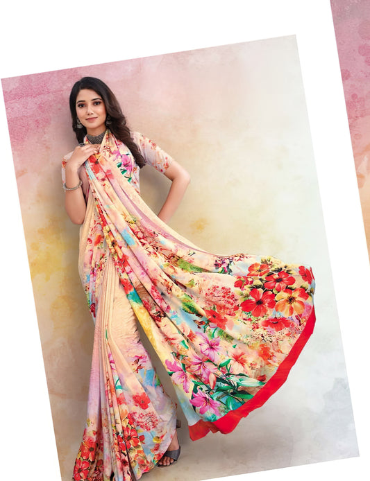 Blossom in Style: Digital Print Floral Crepe Sarees - 5.5 Meters of Floral Fantasy!