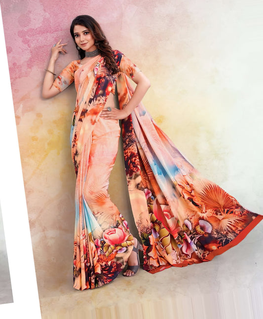 Floral Enchantment Unleashed: Digital Print Floral Crepe Sarees - 5.5 Meters of Exquisite Beauty!