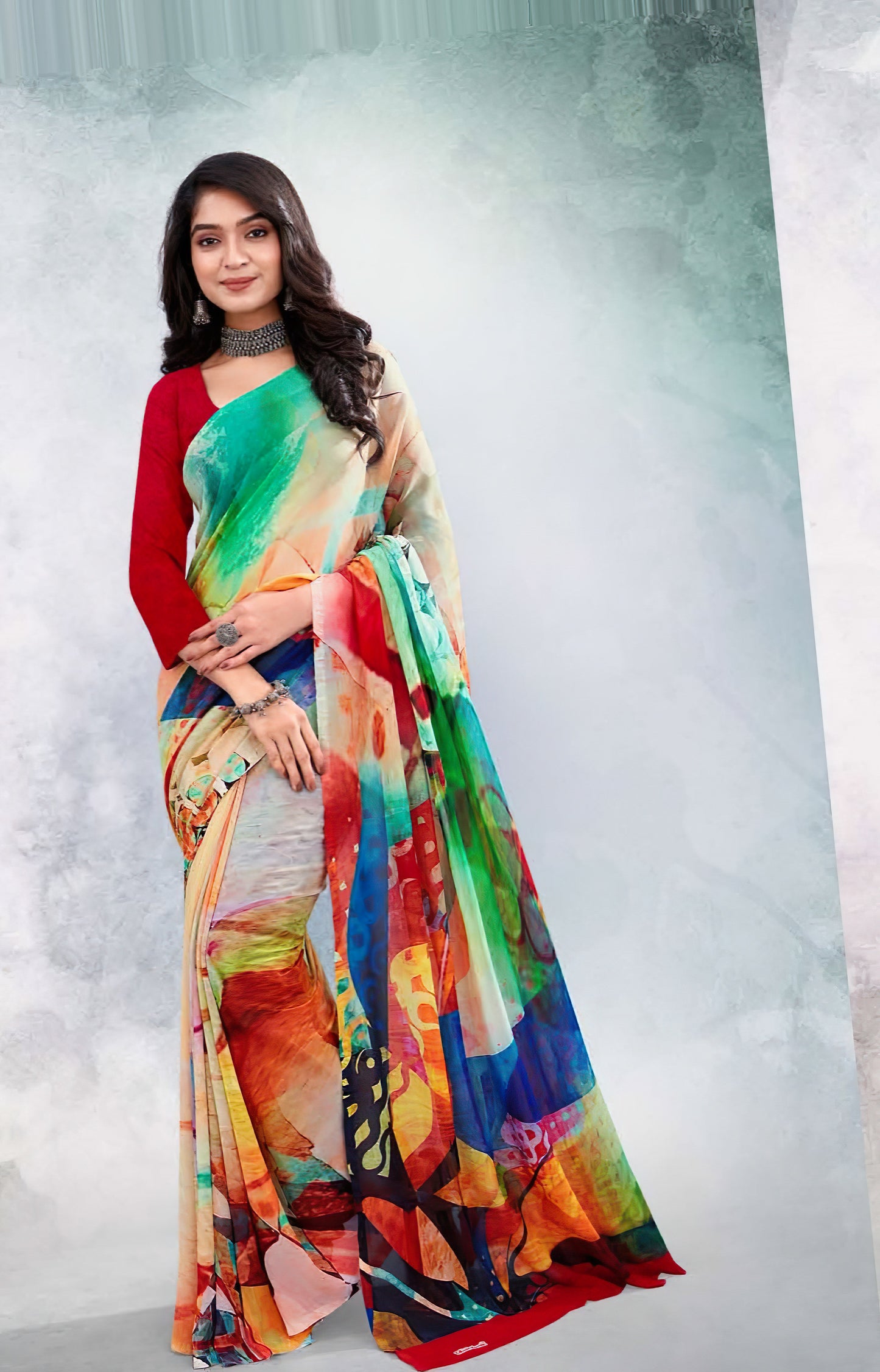 Unveiling Elegance: Digital Print Georgette Sarees, 5.5 Meters of Pure Style