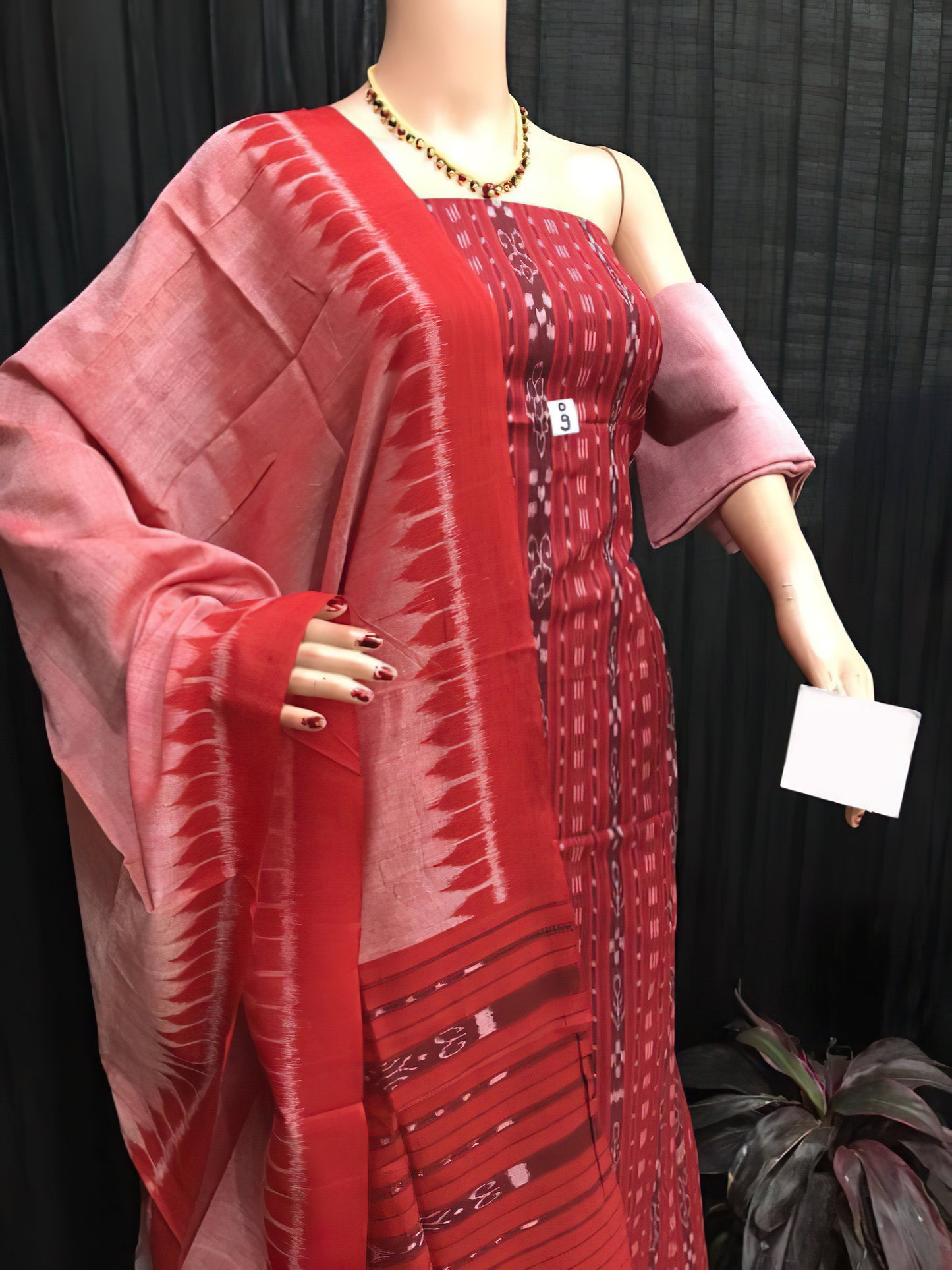 Fiery Elegance: Red Sambalpuri Cotton Suit