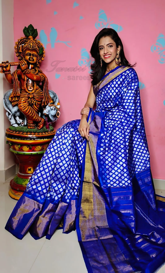 Royal Affair: Royal Blue Ikat Patola Silk Saree