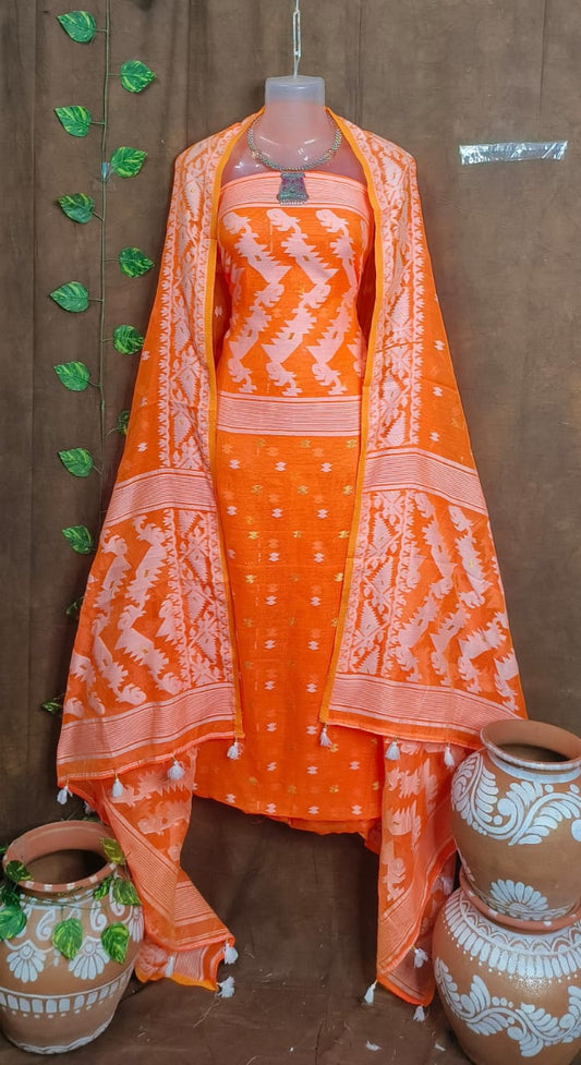 Orange Blossom: Vibrant Jamdani Suit Piece