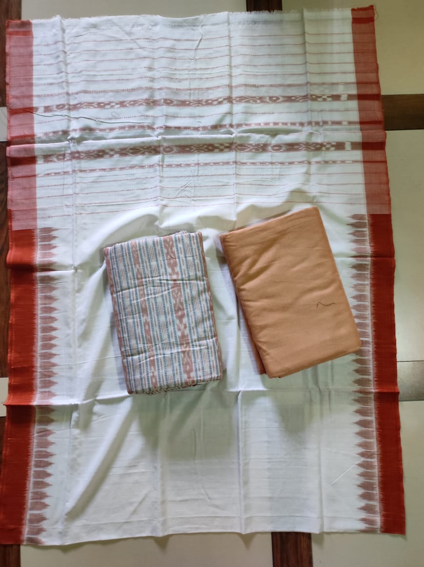 Pure White Sambalpuri Cotton Suit Set