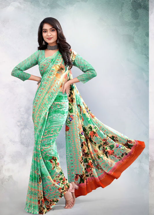 Floral Fantasy Unleashed: Digital Print Georgette Sarees, 5.5 Meters of Pure Delight!