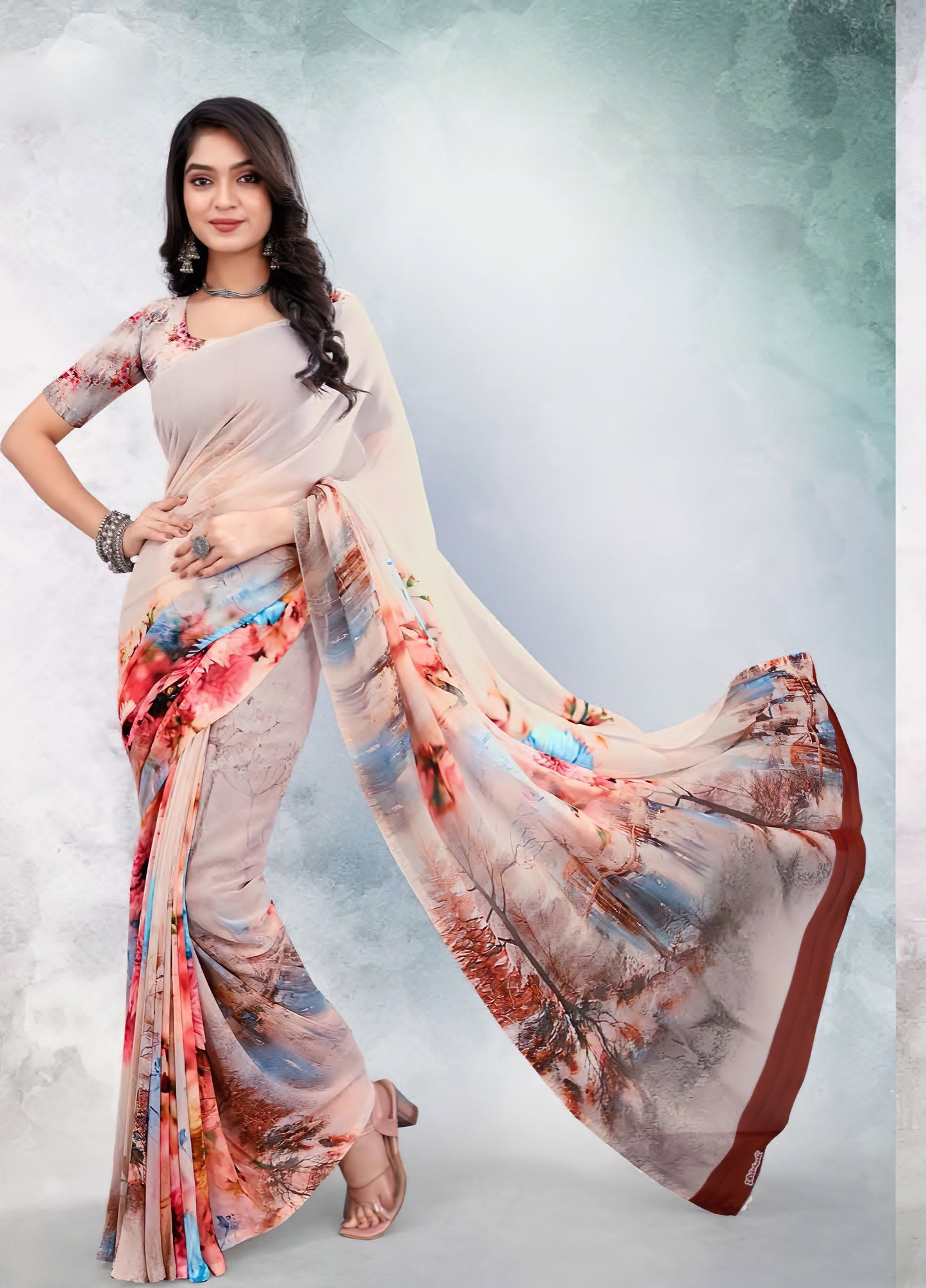 Enchanting Elegance: Digital Print Georgette Sarees - 5.5 Meters of Pure Glamour!