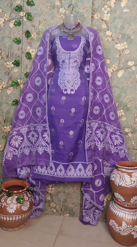 Regal Purple: Jamdani Cotton Suits Set