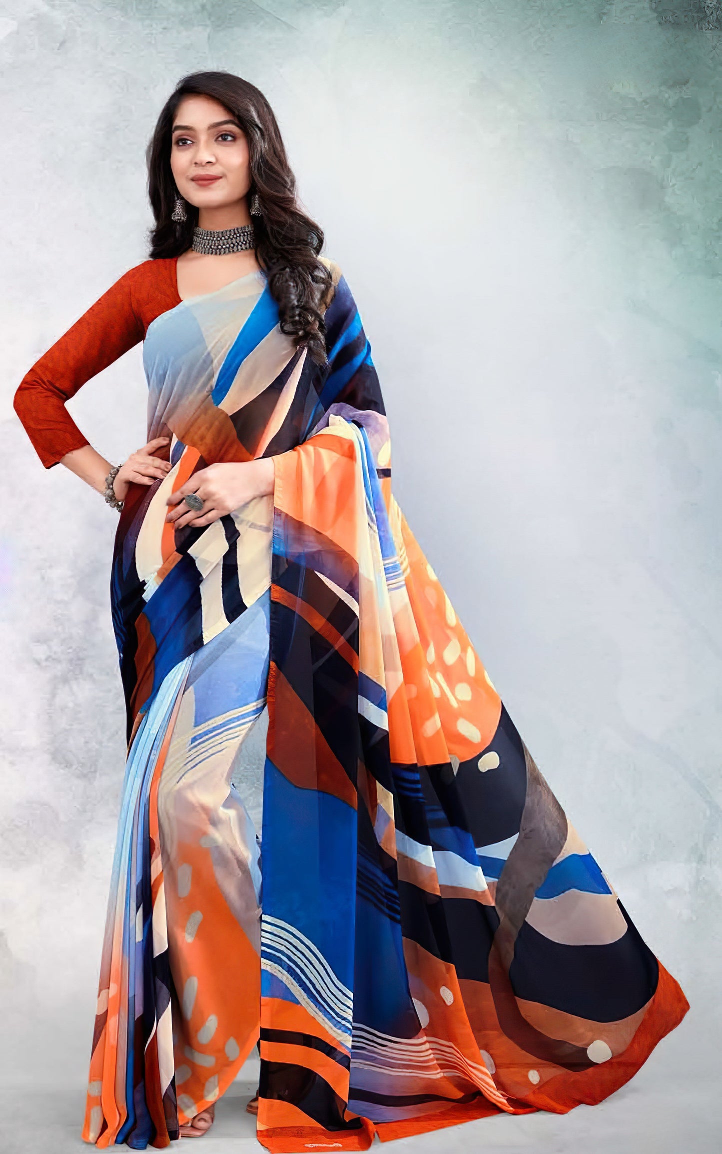 Fusion Fascination: Modern Digital Print Georgette Saree