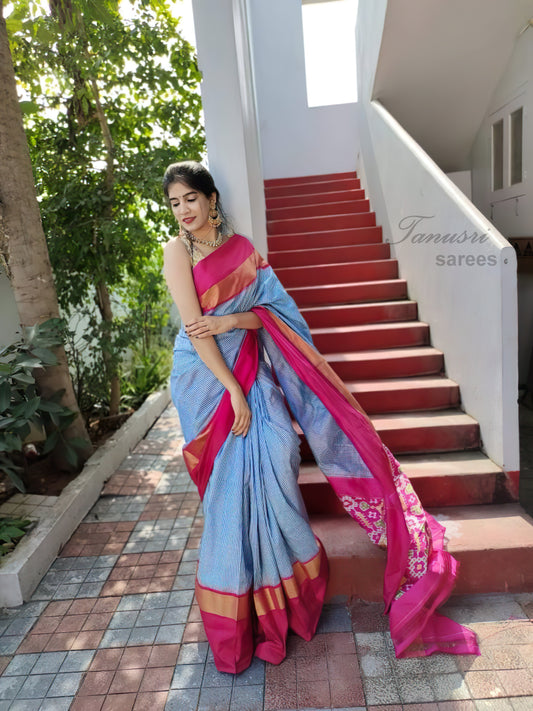 Stunning Sophistication: Blue Checks Ikat Patola Silk Saree